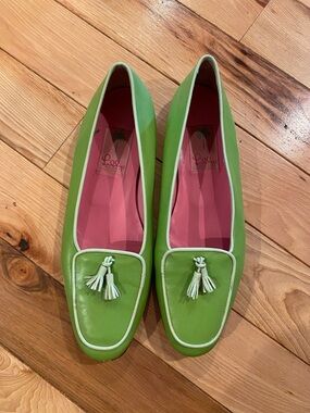 Lilly Pulitzer Lime Green Tassel Loafers with Pink Interior